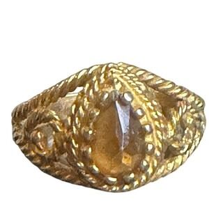 Vintage Gold Tone Teardrop Gemstone Statement Ring Women's Size 7 Twine Design
